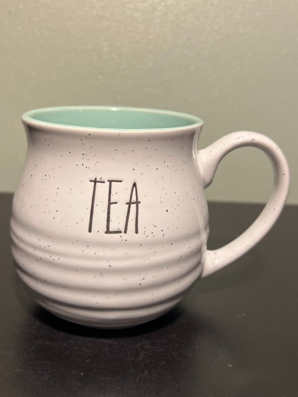 SHEFFIELD HOME Incised TEA Ribbed Stoneware Mug ~ Beige w/ Brown Speckles